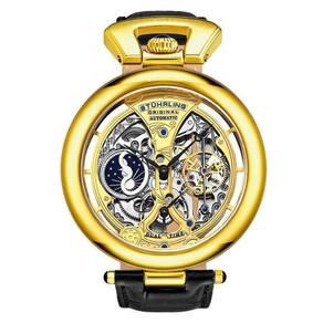 Relgio Automtico Emperor`s Grandeur 3919, Mostrador Dourado 49mm, Pulseira de Couro Preto e Fivela Tang em Camadas - Stuhrling.