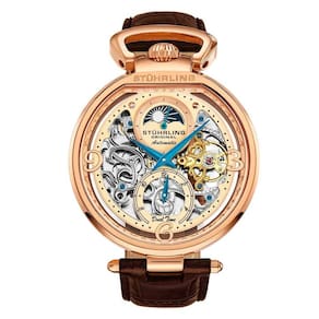 Relgio Automtico Modena 889 - Mostrador Bege e Rosa - Pulseira de Couro Marrom - Fivela de Ouro - Stuhrling
