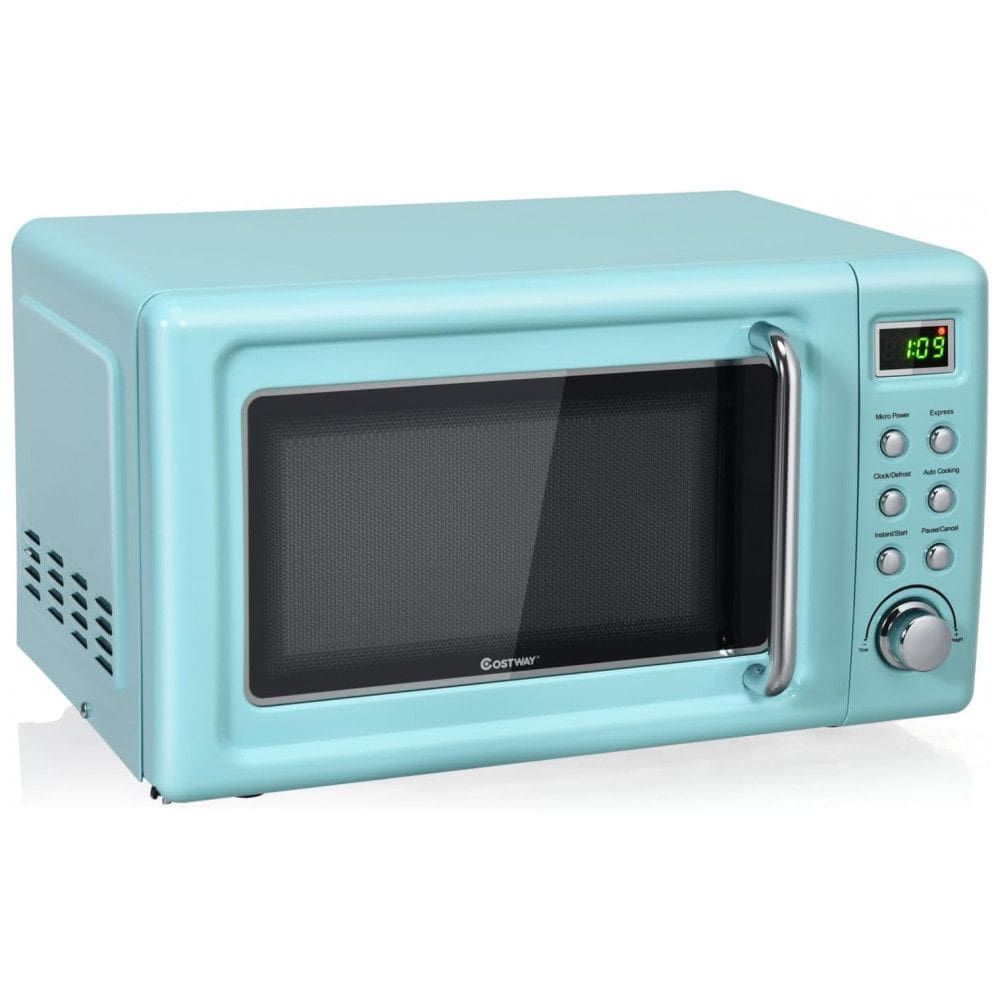 Micro Ondas Retrô de Bancada com Tela LED 700W, 110v, COSTWAY, Azul
