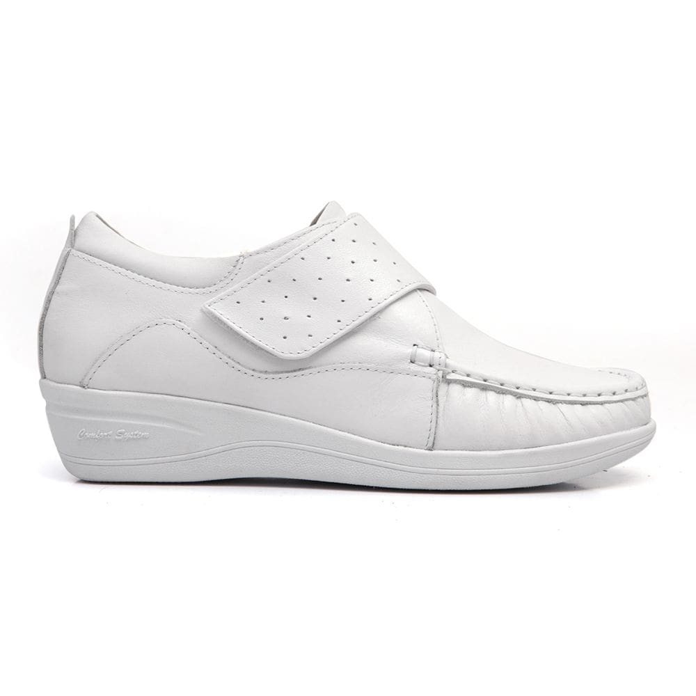 Sapato Mocassim Feminino Branco Couro Conforto Ortopédico Emfermagem
