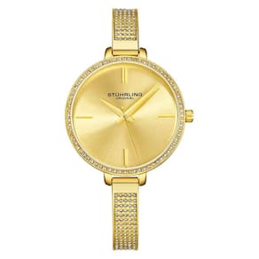 Relgio Pentai 3949 36mm com design fashion, mostrador dourado e pulseira em ao inoxidvel com fivela em camadas de ouro - Stuhrling