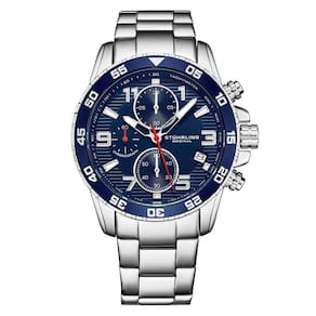 Relgio Concorso 3957 Crongrafo 40mm Mostrador Azul e Pulseira em Ao Inoxidvel Prateado - Stuhrling