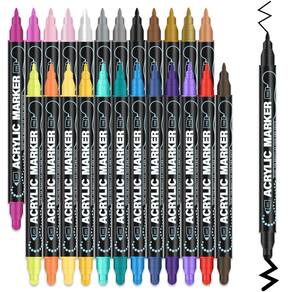 Marcadores de pintura Amagle, 24 cores, acrílico, ponta dupla para arte