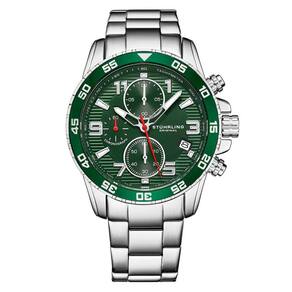 Relgio crongrafo Concorso 3957 de 40mm, mostrador verde e pulseira de ao inoxidvel prata - Stuhrling