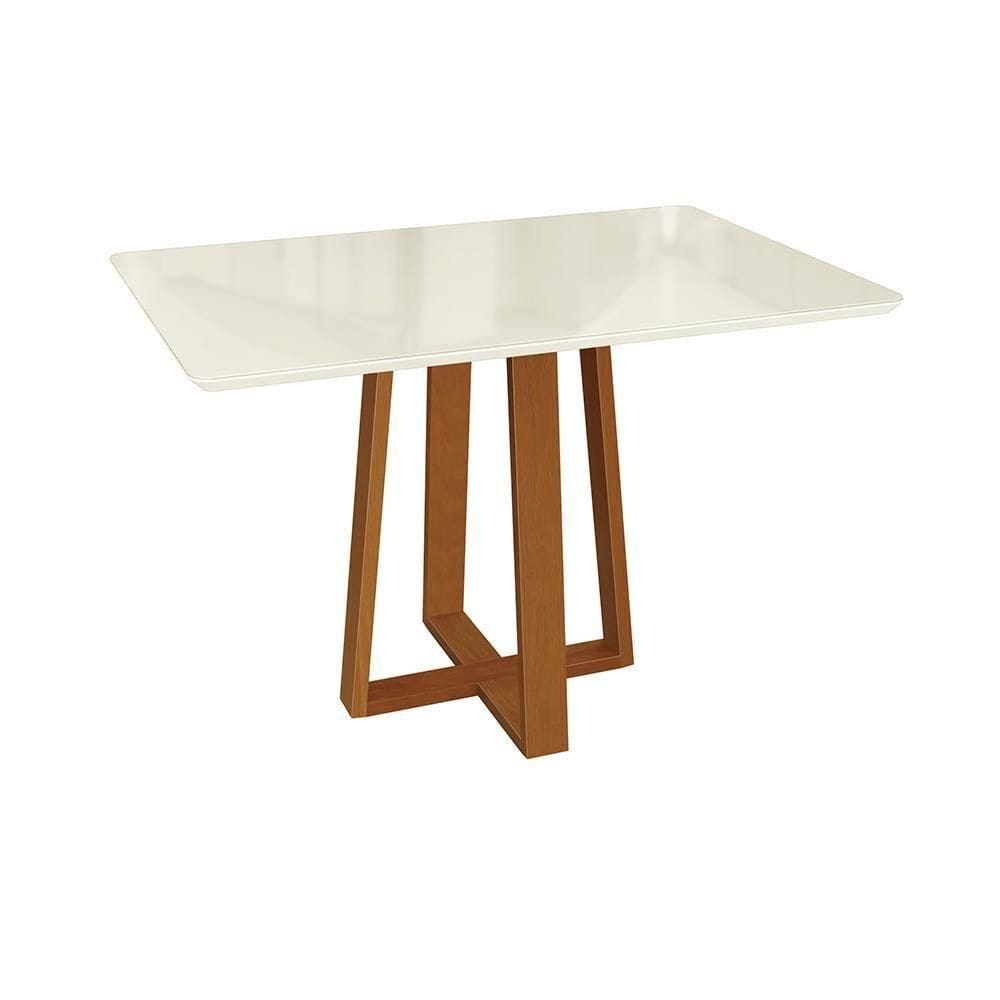 Mesa De Jantar Kappesberg Em Madeira Maciça Com Tampo De Vidro Off White 120cm