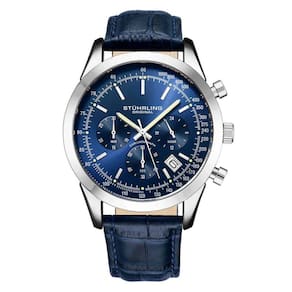 Relgio masculino Rialto 3975L, 44mm, crongrafo, mostrador azul, pulseira de couro azul e fivela prateada - Stuhrling.