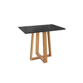 Mesa De Jantar Kappesberg Em Madeira Maciça Com Tampo De Vidro Preto Fosco 120cm
