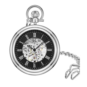 Relgio de Bolso Vintage Stuhrling 6053 Handwind 47mm Mostrador Preto e Prata em Ao Inoxidvel