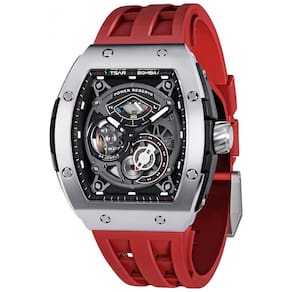 Relógio Masculino Analógico Automático a Prova dÁgua 50M com Pulseira de Silicone, TSAR BOMBA SGLZ TB 8210, Vermelha