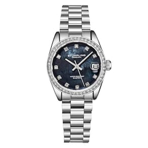Relgio Stuhrling Lineage 3936: Mostrador Preto, Pulseira em Ao Inoxidvel Prata e Fivela de Implantao Prata - 31mm de Estilo Fashion.
