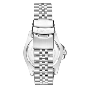 Relgio Meridian 3968 GMT de 42 mm, Mostrador Preto, Pulseira de Ao Inoxidvel Prateado e Fivela de Implantao 2, Stuhrling.