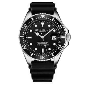 Relgio Stuhrling Depthmaster 3950R 42 mm, Mostrador Preto e Pulseira de Borracha Preta com Fivela de Prata
