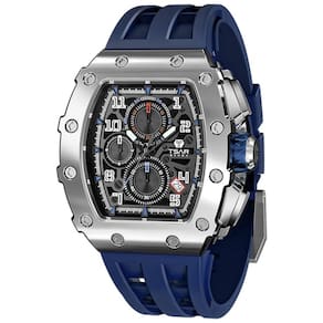 Relógio Masculino Quartzo Analógico a Prova dÁgua 50M com Cronógrafo, TSAR BOMBA TB 8204SGLZHX, Azul Escuro