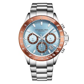 Relgio Stuhrling ltima 3960 Crongrafo 42mm Mostrador Azul Claro Prata Pulseira Ao Inoxidvel Prateado