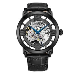 Relógio Automático Winchester 3964L de 42mm com Mostrador Preto, Pulseira de Couro Preta e Fivela Tang Preta, da Stuhrling.