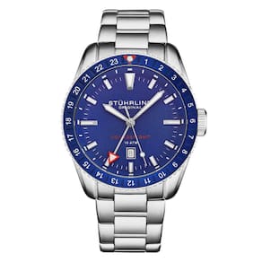 Relógio Masculino Stuhrling GMT 4017 Quartzo 42mm, Prata e Azul