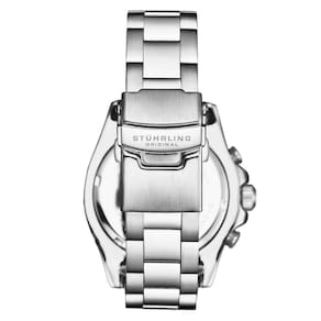 Relgio Stuhrling Brigadeiro 3966 com moldura em ao inox, mostrador branco e pulseira de ao inox.