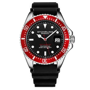 Relgio Depthmaster 3950R 42mm, Mostrador Preto e Prata, Pulseira de Borracha e Fivela de Prata - Stuhrling