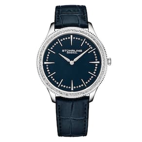 Relgio Stuhrling Clssico 38mm, Mostrador Azul, Pulseira de Couro Azul, Fivela Tang Prata