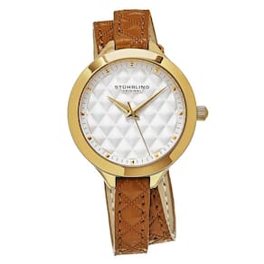 Relgio Deauville 658 38mm com mostrador marfim, pulseira de couro castanho e detalhes em ouro - Stuhrling.