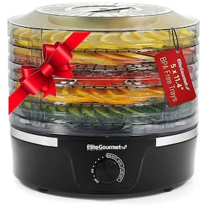 Desidratador de Alimentos London Sunshine com 5 Bandejas com Controle de Temperatura 350W, 110v, ELITE GOURMET, Preto