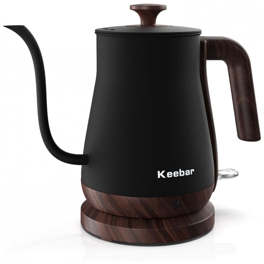 Chaleira Elétrica 0,8 L com Desligamento Automático, em Aço Inoxidável, 110V 1000W, Keebar XH W081, Preto Matte e Marrom