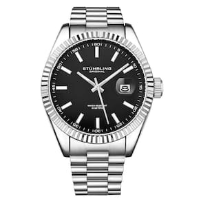 Relgio Stuhrling Lineage 3935 42mm com Mostrador Preto e Pulseira de Ao Inoxidvel Prateado