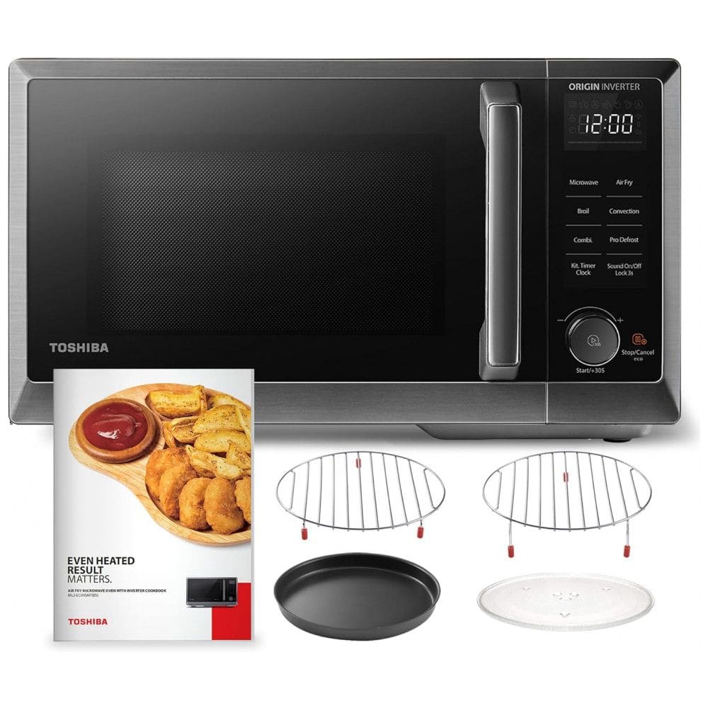 Micro Ondas de Bancada 6 em 1 em Aço Inoxidável 25L com 27 Programas, 110V 900W, TOSHIBA, Preto