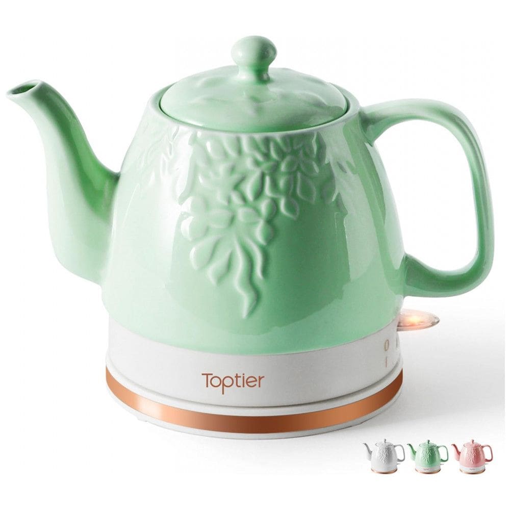 Chaleira Elétrica Toptier 1L em Aço Inoxidável com Desligamento Automático e Proteção Contra Fervura, 110V, Verde
