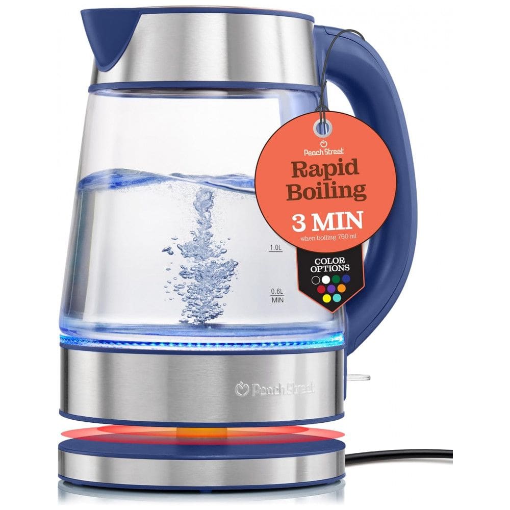 Chaleira Elétrica 1.7 Litros com Jarra de Vidro e Desligamento Automático, 110V 1500W, Azul