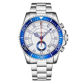 Relgio Masculino Stuhrling Brigadeiro 3966, Moldura Azul, Mostrador Branco e Pulseira em Ao Inoxidvel