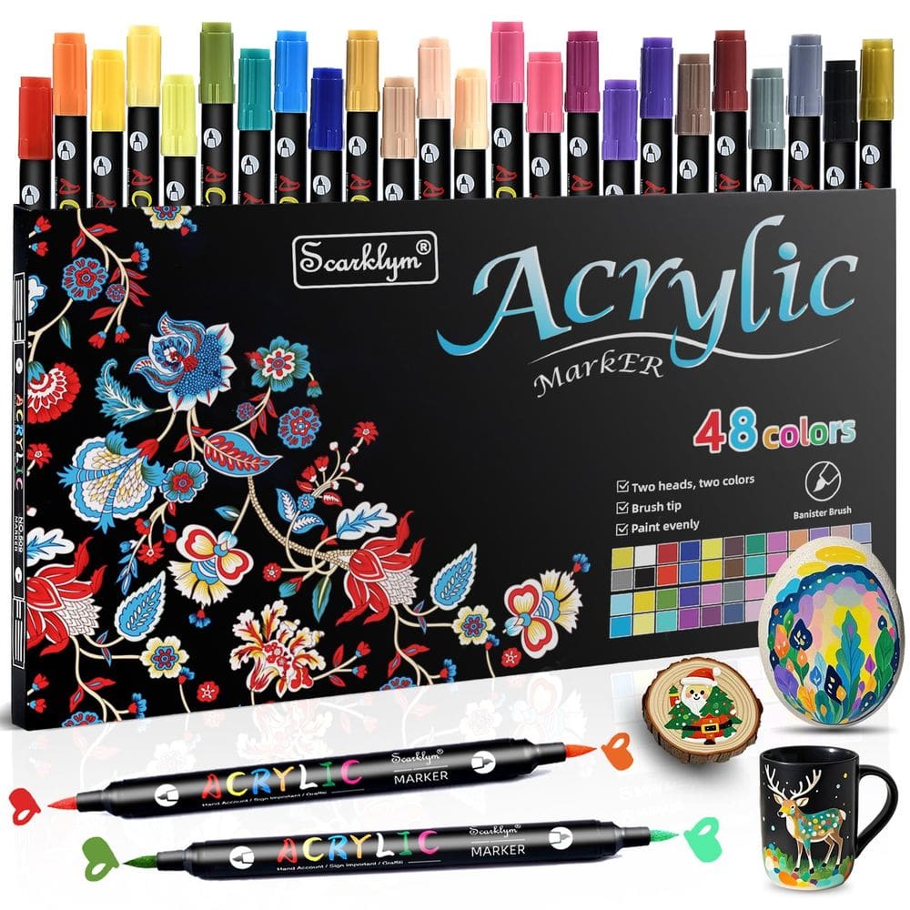 Conjunto de marcadores de tinta acrílica Scarklym de 48 cores, pacote com 24