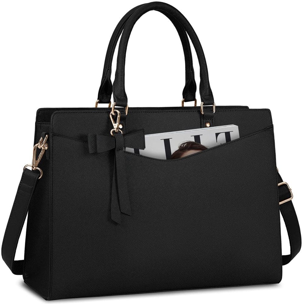 Bolsa para laptop RAINSMORE para mulheres, bolsa de poliuretano de 15,6”, impermeável, preta