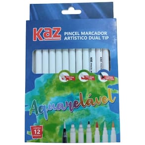 Caneta Dual Brush Tip, Aquarelável, Ponta Dupla Kaz, Kz72202