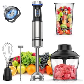 Mixer Portátil 5 em 1 com 15 Velocidades, Modo Turbo e Lâmina de Aço Inoxidável, 800W 110V, Ganiza, Prata