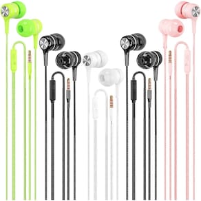 Fones de ouvido LWZCAM com fio e microfone, pacote com 5 e graves pesados