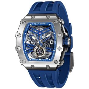 Relógio Masculino Automático Analógico a Prova dÁgua 50M, TSAR BOMBA TB8208SGLZ, Azul