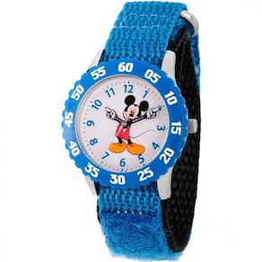 Relógio Analógico de Quartzo com Bisel de Aço Inoxidável para Crianças de 5 até 15 Anos, Disney Mickey Mouse, Azul