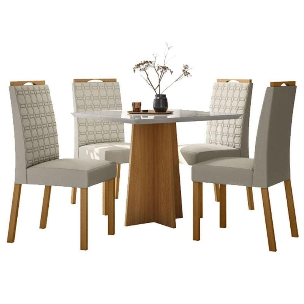 Mesa De Jantar Ambiente Anitta 90x90 Cm Com Vidro Ype Off White E 4 Cadeiras Ype Veludo Nude