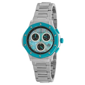 Relgio Lady Nemo Chronograph 180 37mm, mostrador azul petrleo, pulseira de ao inoxidvel prateada e design elegante Stuhrling