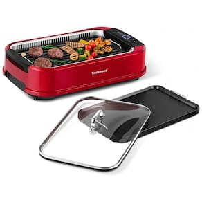 Churrasqueira Grill Elétrica com Tampa de Vidro Temperado e Placa Antiaderente, 110V 1500W, Techwood, Preta
