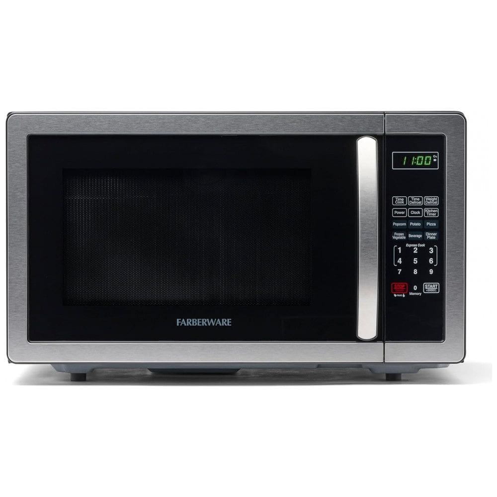 Micro Ondas de Bancada em Aço Inoxidável 31L com 6 Programas e Trava para Crianças, 110V 1000W, Farberware, Prata