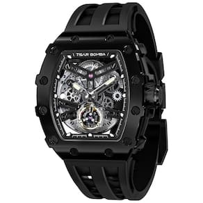 Relógio Masculino Analógico Automático Mecânico a Prova dÁgua 50M com Pulseira de Silicone, TSAR BOMBA TB 8208SGLZ, Preto