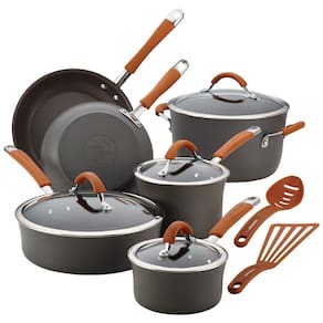 Conjunto de Panelas e Frigideiras Antiaderentes em Alumínio, 12 Peças, Rachael Ray, Cinza