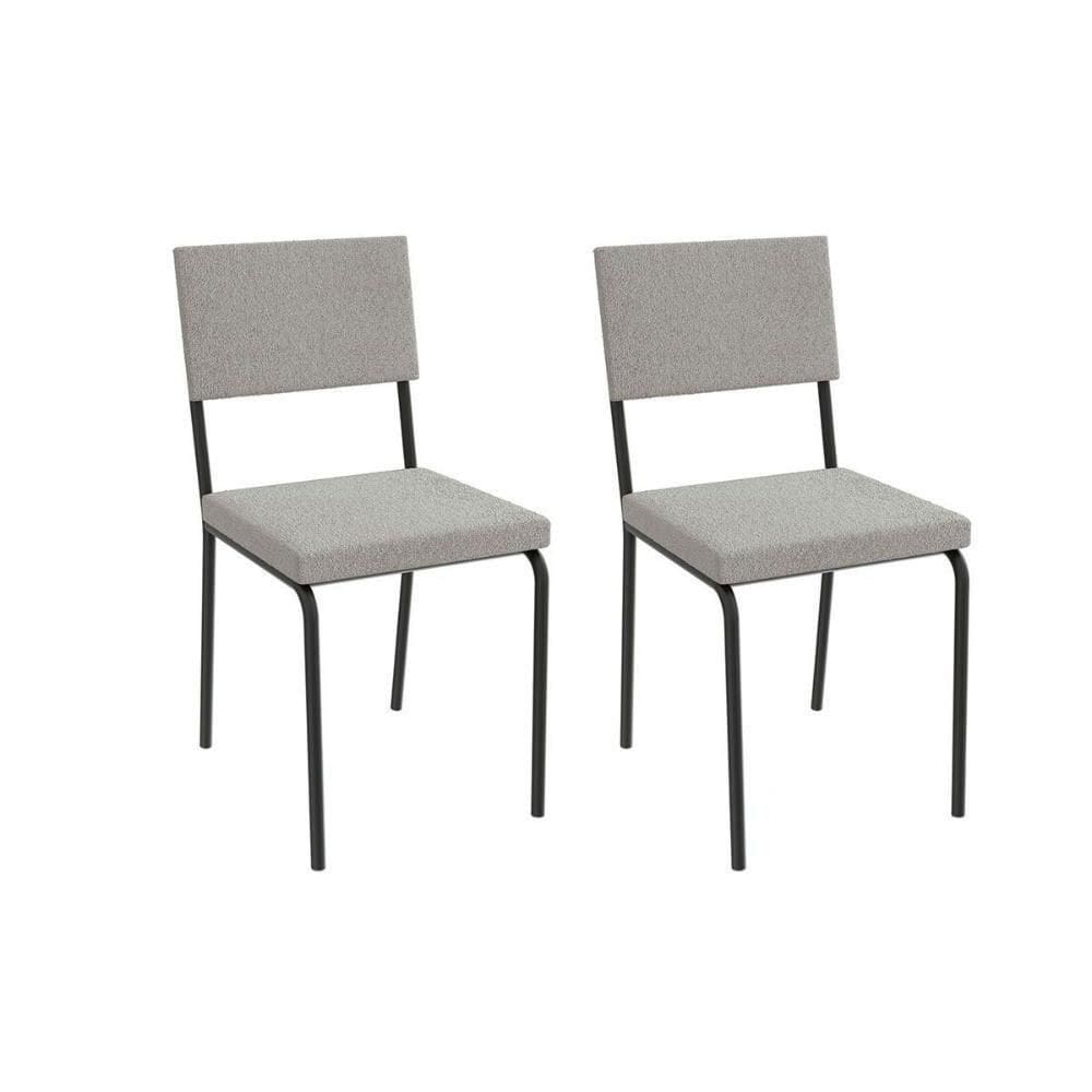 Cadeira Sala De Jantar Zaria 2c128 Aço Kit 2 Uni Preto Fosco-boucle Cinza A056