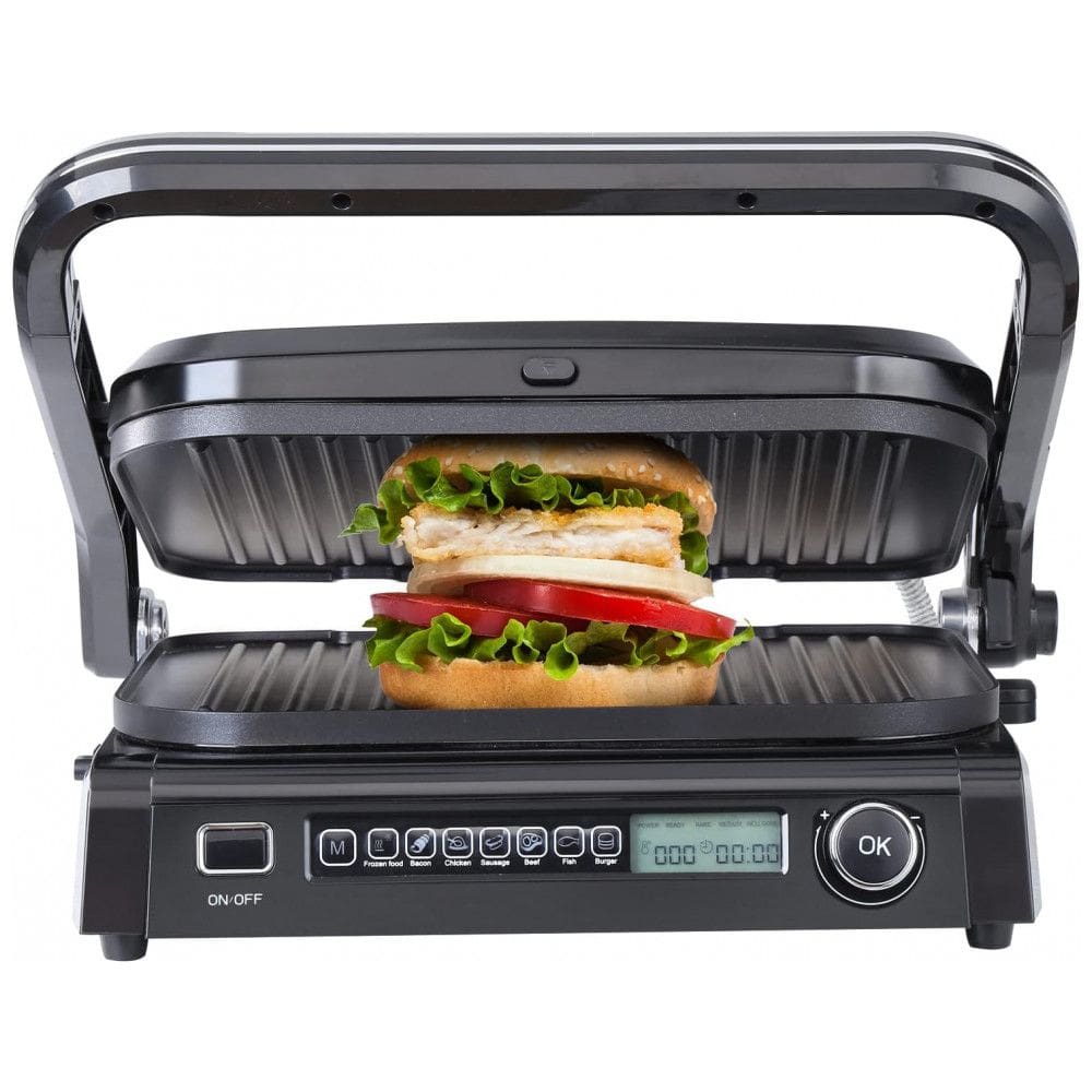 Sanduicheira e Grill Elétrico 7 em 1 de com Superfície Antiaderente e Removível, Controle de Temperatura e Display LCD, 1800W, 110v, VEVOR, Preta