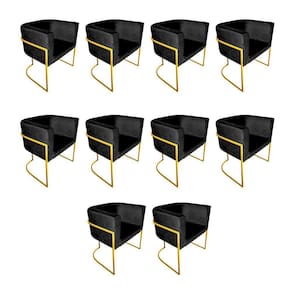 Kit 10 Poltronas Decorativa Sala De Estar Base De Ferro Dourada Veludo Preto