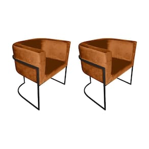 Kit 2 Poltronas Decorativa Sala De Estar Base De Ferro Preta Veludo Terracota Laranja