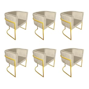 Kit 6 Cadeiras De Jantar Premium Base De Ferro Dourada Veludo Bege
