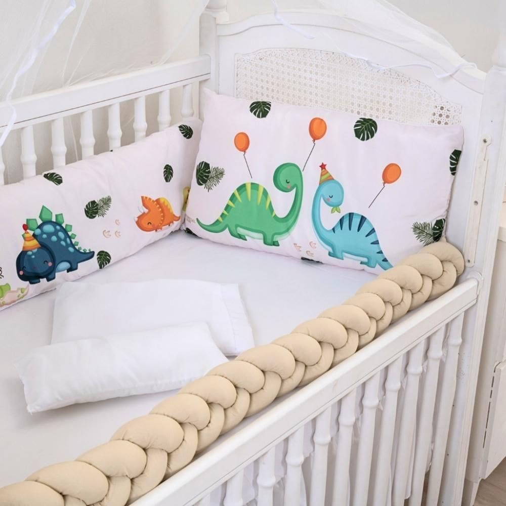 Kit De Berço 9 Peças Americano Baby Amor Dino Em Festa Caqui
